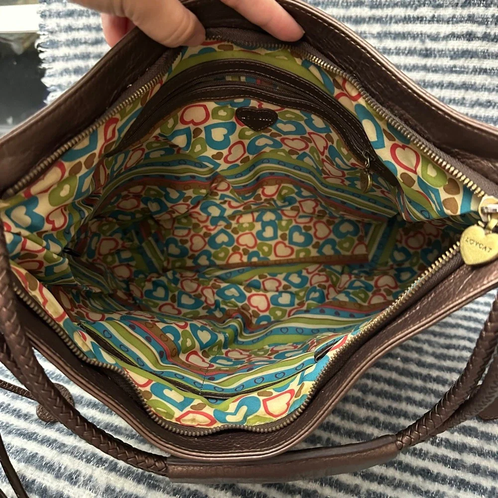 LOVCAT Brown‎ Metallic Leather Zip Hobo Shoulder Bag Fringed Sides